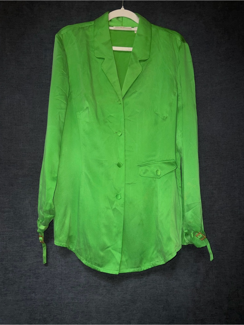 Dana Buchman Bright Green Silk Button-Front Blouse
